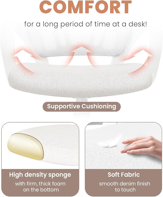 NEO CHAIR Office Computer Chair Ergonomic Mid-Back Mesh Desk Chair, Ivory | Breathable Mesh Back with Lumbar Support, Height Adjustment, Smooth Rolling Casters for Home Office, Study or Gaming Setup - Image 5
