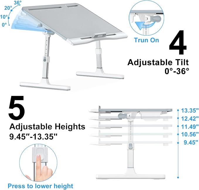 Laptop Desk for Bed, EVETTO X-Large Adjustable Laptop Table, Grey - Image 3