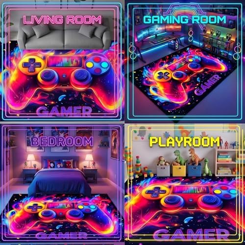 Gaming Rug for Boys Room - Gamer Rug, 9'x12' Gaming Carpet for Teens Boys Bedroom Playroom Decor, Game Controller Carpet for Office Computer Chair Floor Mats - Image 3