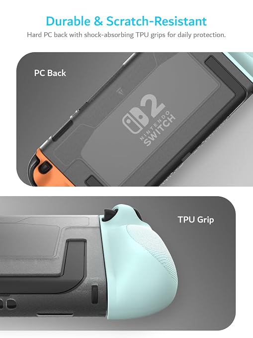 TUDIA Snap-On Case Compatible with Nintendo Switch 2 (2025) - [Kickstand Access] Dockable Slim Scratch-Resistant Console PC Cover with Enhanced Shockproof TPU Handheld Grip (Red/Blue, Clear Back) - Image 3