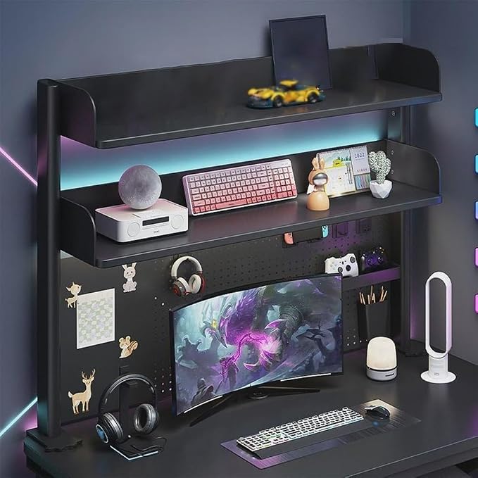 Pegboard with Dual Monitor Stand, Steel Pegboard for Desk, Computer Accessories for Office, Clamp on Desk Organizer Shelf, BLACK Desk Extender Workstation, Privacy Panel for Gaming Desk(23.6") - Image 2