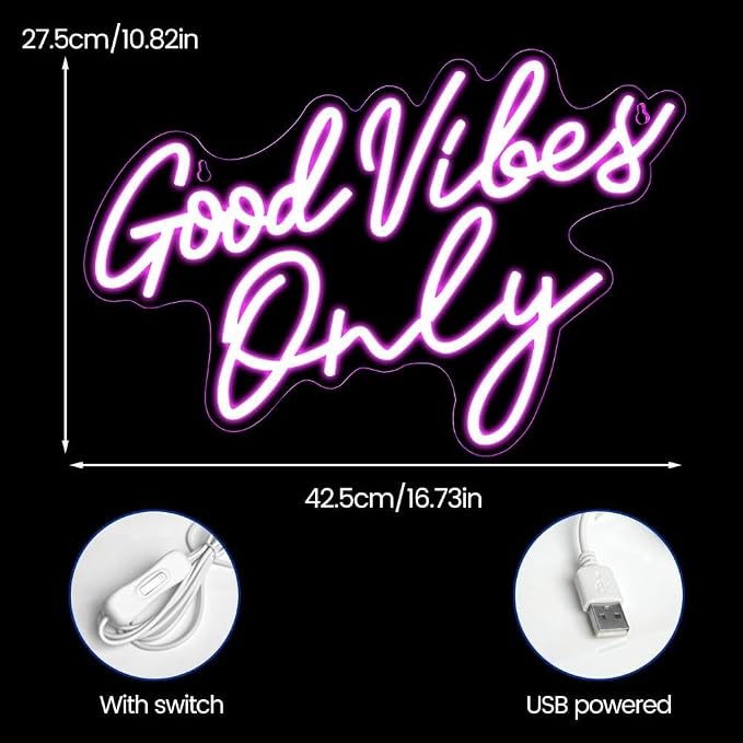 Good Vibes Only Neon Sign，Good Vibes Neon Signs for Wall Decor，Beautiful Pink Good vibes Only Neon Light Sign for Girls Bedroom Decoration，Party，Birthday，Wedding，Salon Shopping Mall Home Wall Decor - Image 8