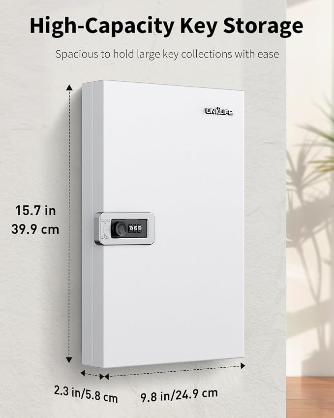 Uniclife Key Lock Box, Wall Mount Key Box, Car Key Organizer with Writable Key Racks and Tags, 32-Key Combo Lock, White, Security Key Holder Storage Box for Office, Company - Image 2