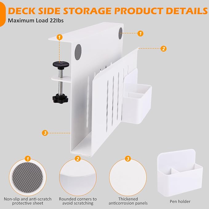 Desk Side Storage, Under Desk Laptop Mount, Table Side Hanging File Organizer, No Drill Clamp On Cable Management Tray, Laptop Holder with Magnetic Pen Holder for Office and Home - Image 5