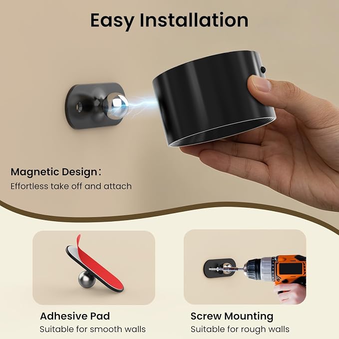 Koopala 3PACK Rechargeable LED Wall Sconce, Cordless Battery with Remote Powered Wall Sconce, 3 Brightness Levels, 360° Swivel Magnetic Shade for Bedrooms, Hallways, Den and Reading Spaces（Black） - Image 6