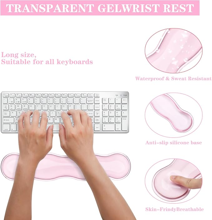 Gel Wrist Rest for Keyboard and Mouse Pad Set - Clear Pink - Image 2