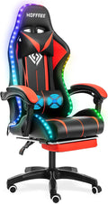 RGB Gaming Chair with LED Lights Massage Ergonomic Computer Chairs-Red | High Back Video Game Chair with Footrest & Adjustable Lumbar Support Gamer Chairs for Adults Racing Style Recline by Vanspace