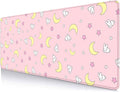 IMAYONDIA Pink Kawaii Desk Pad, Cute Moon Bunny Desk Mat Computer Pad Desktop,Laptop Protector Aesthetic Anime Mousepad Writing Pad for Office Home School,Large Gaming Mouse Pad Tarot Mat,31.5 X 11.8 by IMAYONDIA