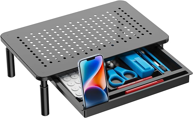 WALI Dual Monitor Stand with Storage, Desk Monitor Riser 3 Height Adjustable, Laptop Riser with Airflow Vents, Desk Organizer for Computer, Laptop, Printer, Notebook (STT003D-2B), 2 Pack, Black | 3 Height Adjustable Laptop Monitor Riser with Airflow Ve... by WALI