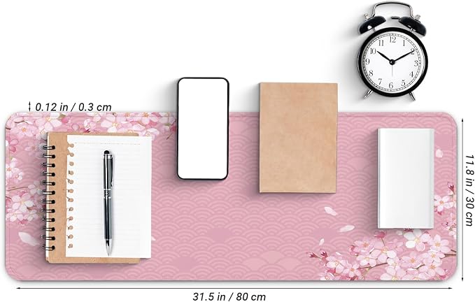 Gaming Mouse Pad with Anti-Slip Rubber Base, Extended Large Computer Mouse Mat with Stitched Edges, Long XL Anime Mousepad for Laptop and Keyboard, 31.5 x 11.8 inch (Pink Cherry Blossom) - Image 2