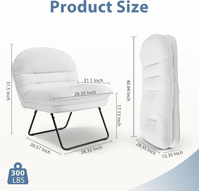 DUMOS Comfy Saucer Chair, PU Leather Foldable Chairs for Bedroom, Dorm & Gaming, Fashion Folding Floor Chair with Back Support for Small Spaces, New White - Image 2