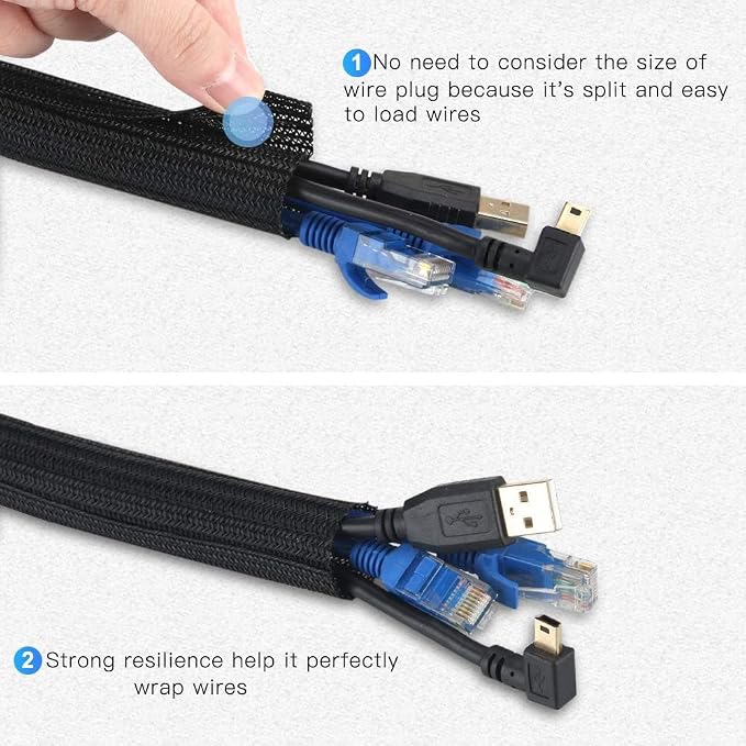 AGPTEK Cable Sleeve, 6.6ft - 2/3 inch Cable Management Cord Hider, Black - Image 3