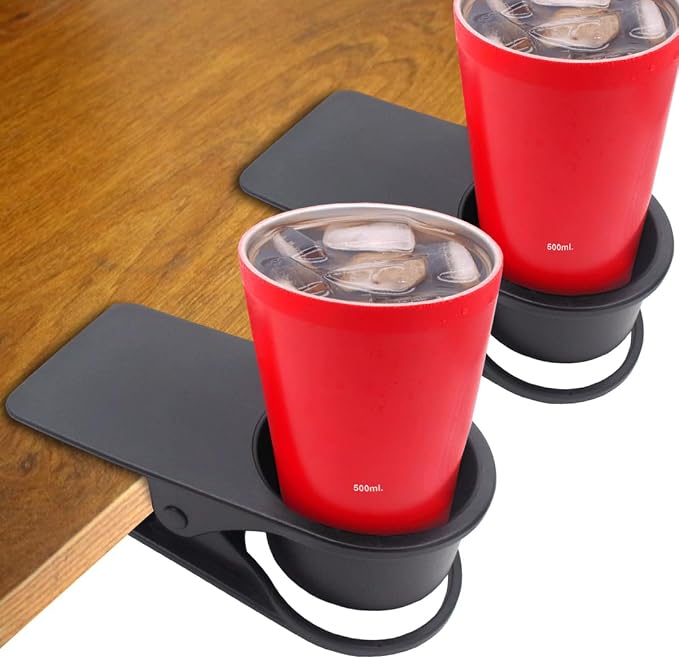 YOY 2 Pack Drink Cup Holder Clip - Table Desk Side Water Glass Beer Bottle Beverage Soda Coffee Mug Holder Cup Saucer Clip Design for Home Office, Black - Image 2