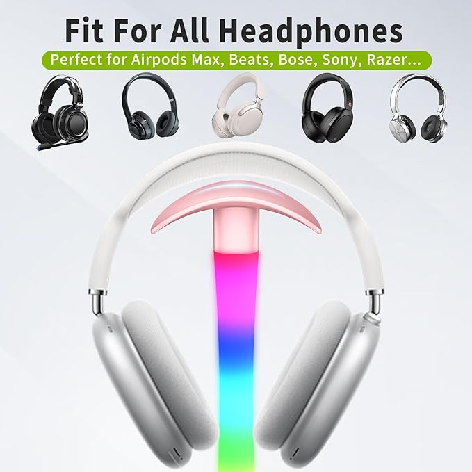 Headphone Stand with Charger,Gaming Headset stand with RGB Light Mode,For Airpod Max Stand,Desk Lamp,Phone Holder,Tablet Holder,desktop organizer,Gifts for Gamers & Music Lover (Pink) - Image 4