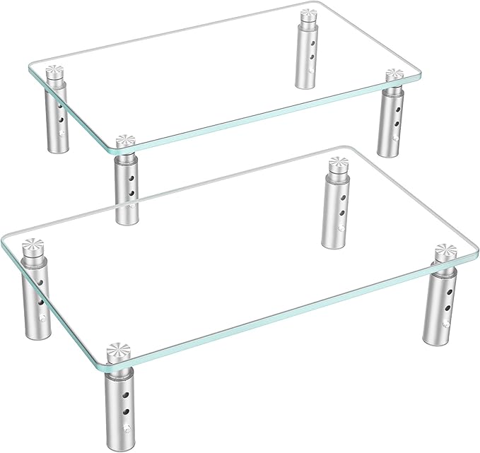 Hemudu 2 Pack Monitor Stand - 3 Adjustable Height Riser, Computer Stand, Desktop Organizer for PC, Laptop - Clear by HEMUDU