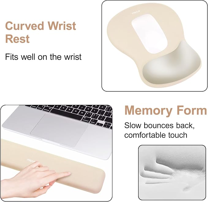 MOSISO Wrist Rest Support for Mouse Pad & Keyboard Set, Khaki - Image 4