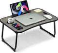Foldable Lap Desk, Laptop Bed Desk, Portable Lap Table, Laptop Bed Table with Cup Holder & Tablet Slot & Lifting Handle for Working Writing Drawing & Eating - Gray Wood by VIFOCAE