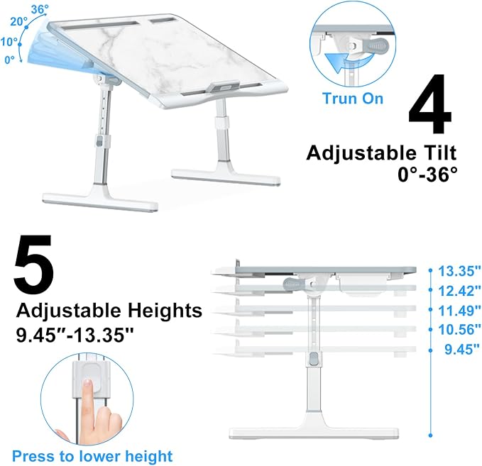 Laptop Desk for Bed, EVETTO X-Large Adjustable Laptop Table, Marble - Image 4