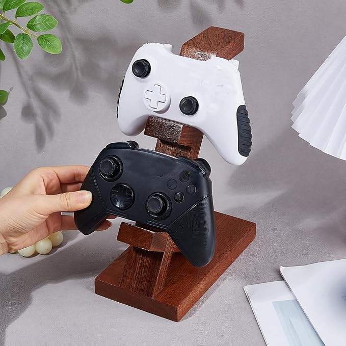 DICOSMETIC 1 Set Universal Controller Holder Wood Game Headset Stand Brown Gaming Controller Storage Rack with 17.8x10.2x24cm (7x4x9.45in) Size for Women Men Husband - Image 3