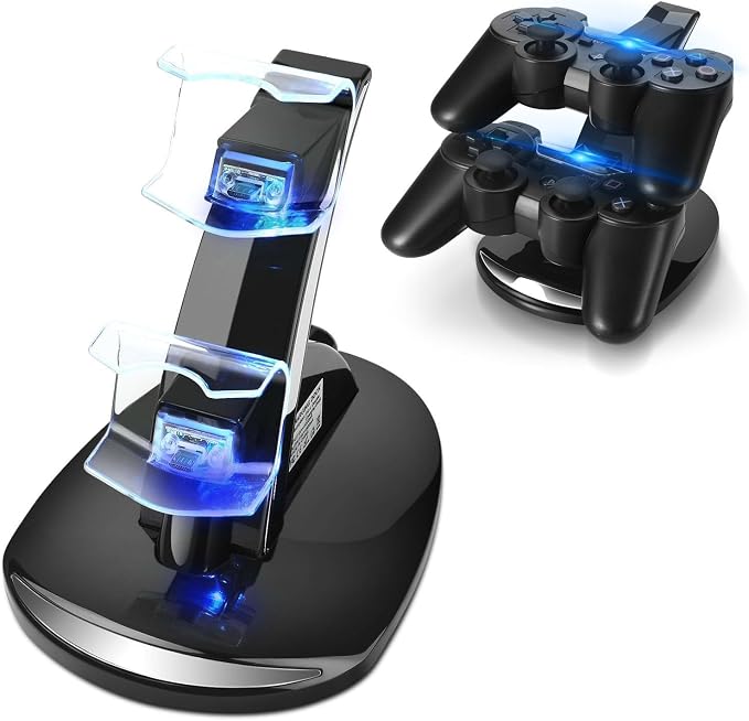 TNP Compatible with PS3 Controller Charger Stand for Sony Playstation 3 Controller compatible with Dualshock 3 Charging, 2 Tier Docking Station Stand and 2 USB PS3 Cable ports with LED Indicators by TNP+Products