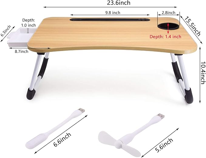 Slendor Bed Desk for Laptop and Writing with Storage, Cup Holder, Light - Image 6
