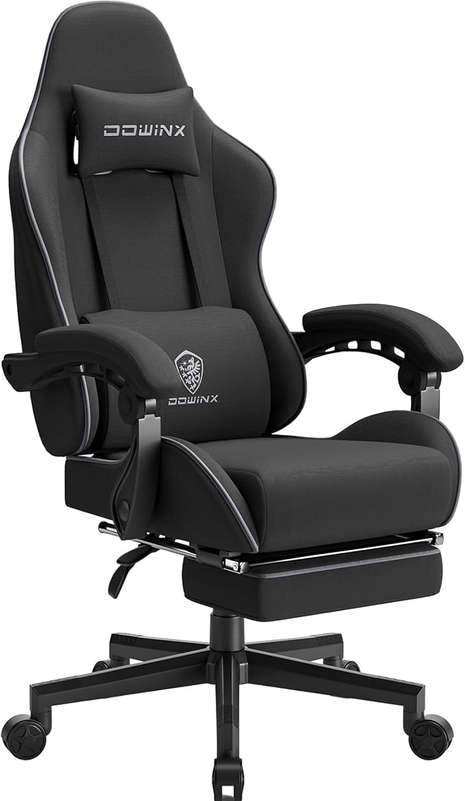 Dowinx Gaming Chair Fabric with Pocket Spring Cushion, Massage Game Chair Cloth with Headrest, Ergonomic Computer Chair with Footrest 290LBS, Black by Dowinx