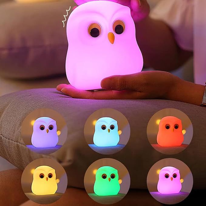 Cute Owl Kids Night Light,USB Rechargeable Cute Animal Lamps,Creative Feeding Light at Night LED Color Changing Soft Silicone Lamp Christmas Bedside Lamp Kawaii Children Room Desk Decor Birthday Gifts - Image 3
