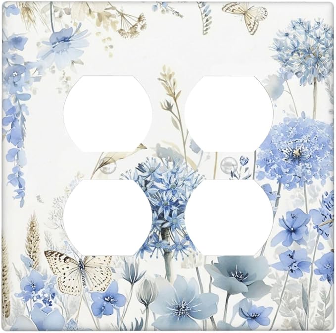 Decorative Switch Plate Covers Blue Floral Hydrangea Watercolor Wildflower 2-Gang Duplex Light Switch Covers Gfci Wall Plate Electrical Receptacle Switchplate Plug Faceplate for Bathroom Decor by JOOJIAO