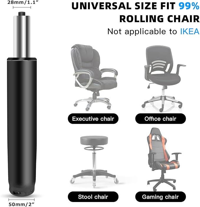 Omyoffice 5.5” Office Chair Gas Lift Cylinder Replacement, Class 4 Piston | Heavy-Duty 1000 lbs, Hydraulic Pneumatic Gas Lift, Universal Fit Most Executive Gaming Desk Chairs, Black - Image 4