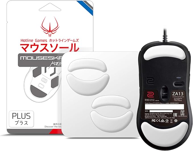 HOTLINEGAMES 2Sets 3.0 Plus Rounded Curved Edges Mouse Feet Skates Compatible with Zowie ZA13, ZA13B Gaming Mouse feet Replacement (0.7mm,Smooth Glide Pads,Pure White PTFE) Professional Mice Upgrade by HOTLINEGAMES