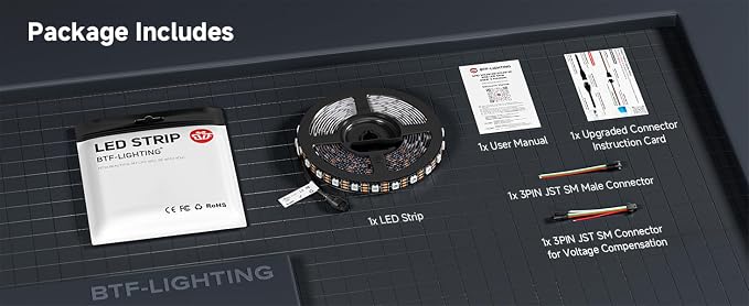 BTF-LIGHTING WS2812B ECO RGB LED Strip,UL Listed,Individually Addressable,16.4FT 30LED/m 150Pixel DC5V 5050SMD,Alloy Wire Flexible 3M Tape for DIY Chasing Color Project IP65(No Adapter or Controller) - Image 9
