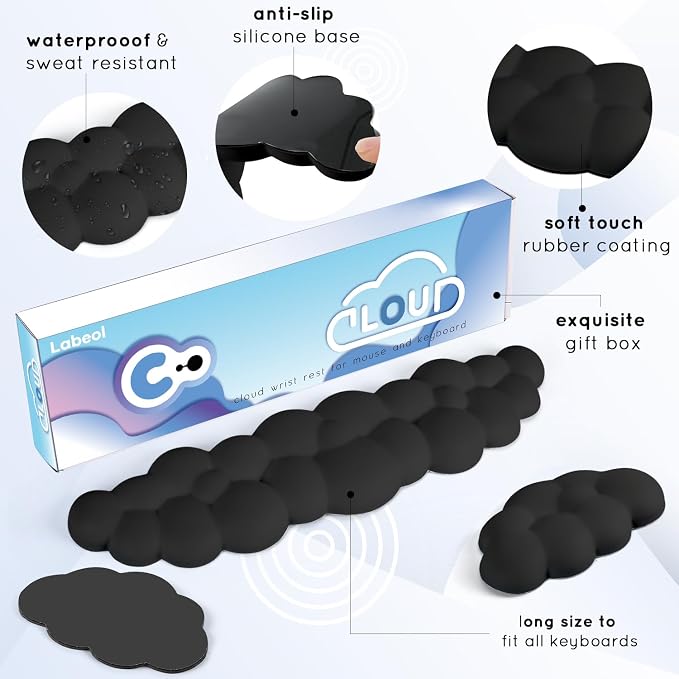 Cloud Wrist Rest for Computer Keyboard Arm Wrist Rest with Non-Slip Base Extended Wrist Rest Ergonomic Memory Foam for Keyboard and Mouse Typing Pain Relief, Office, Gaming, Computer - Image 6