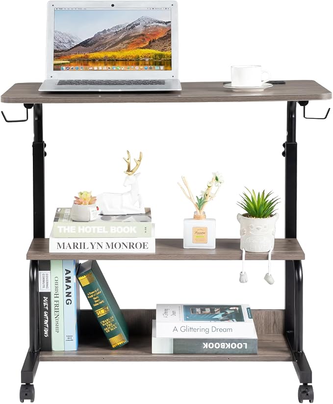 Karl home 31.5" Portable Rolling Computer Desk on Wheels, Grey Oak - Image 9
