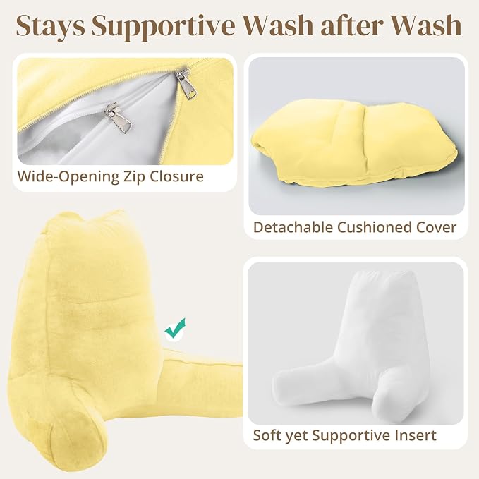 Sasttie Reading Pillow for Bed, Back Pillow for Sitting Up, Light Yellow - Image 6