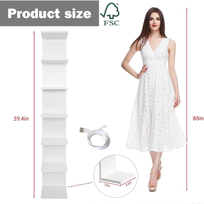 VIWODS 7 Tier Wall Shelf with Lights, White - Image 3