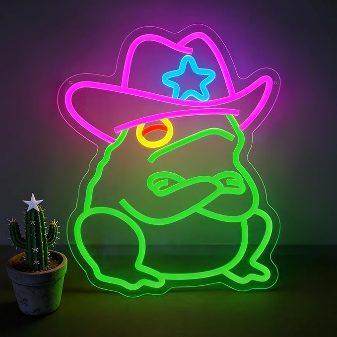 Cowboy Frog Neon Sign Green Toad LED Light Wall Decor for Man Cave Room by Mvorixa