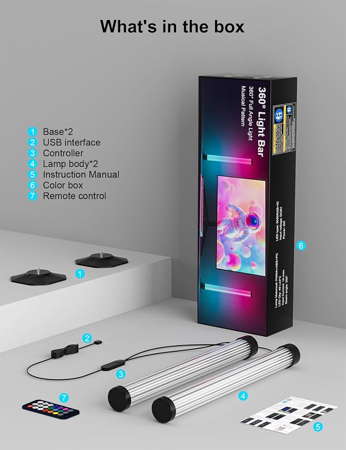 RGB Light Bar, 17" LED Light Bar 360 Degree Emitting, APP Control USB Powered, Color Changing TV Backlight,Monitor Backlights with Music Sync, Ambient Lighting for Desk, PC, Gaming, Party - Image 8
