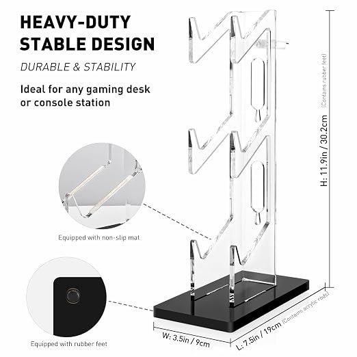 OAPRIRE Acrylic Game Controller Stand for Desk, 3 Tier, Stabilized Base | Controller and Headset Stand, Gamer Gift for PS5 PS4 Xbox Controllers, Desk Accessories, Quick Desk Tidy In Seconds, Black - Image 5