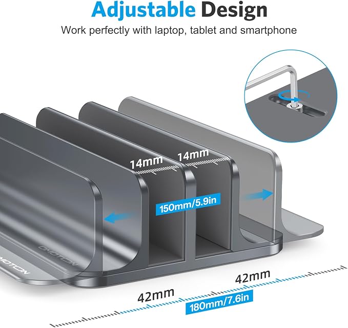 OMOTON Dual Vertical Desk Laptop Stand Holder, Fits MacBook Air/Pro, Grey - Image 4