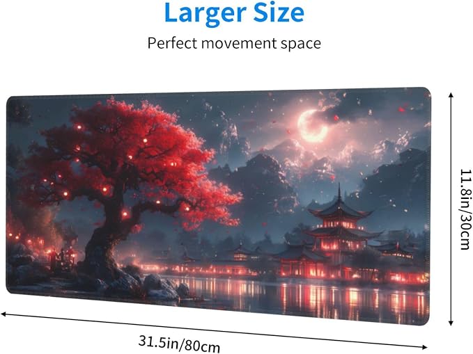 Gaming Mouse Pad Desk Pad,Extended Big Mouse Pad,31.5x11.8 Inch Long Computer Keyboard Mouse Mat Mousepad with 3mm Non-Slip Base and Stitched Edge for Gaming and Office… (Night Lake) - Image 3