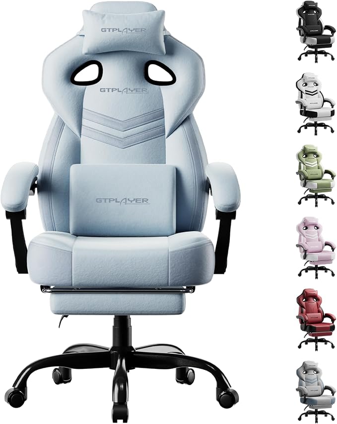GTPLAYER Gaming Chair for Adults, Ergonomic High Back Chair with Footrest | Big & Tall Computer Video Gaming Chair, Comfort Wide Seat with Lumbar Support for Big/Tall, Office/Home, Velvet, Blue by GTPLAYER