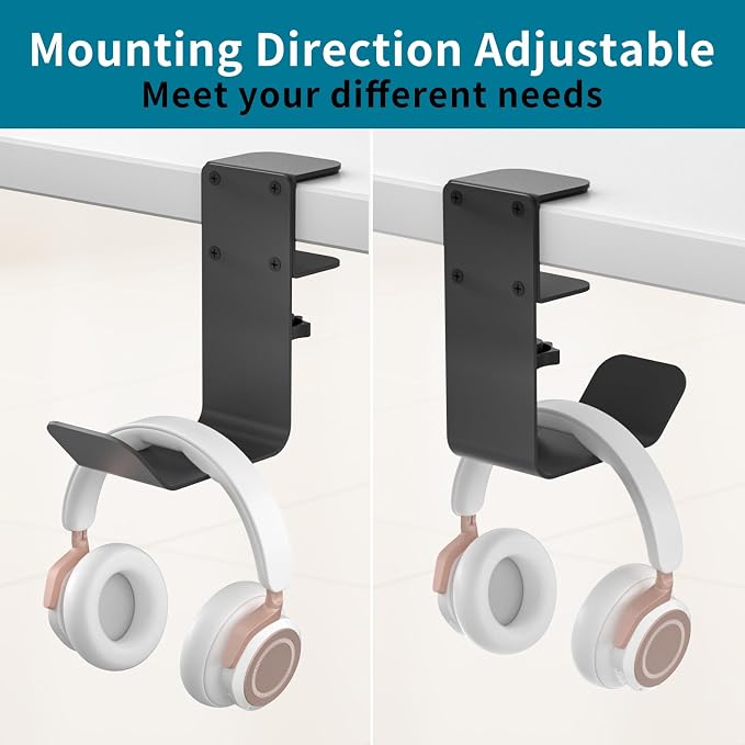 tiebutie Clamp-On Under Desk Headphone Holder/Backpack Hook/PC Gaming Headset Headphone Hanger Mount, Provides a Convenient Place to Hang Headsets or Bags - Image 2