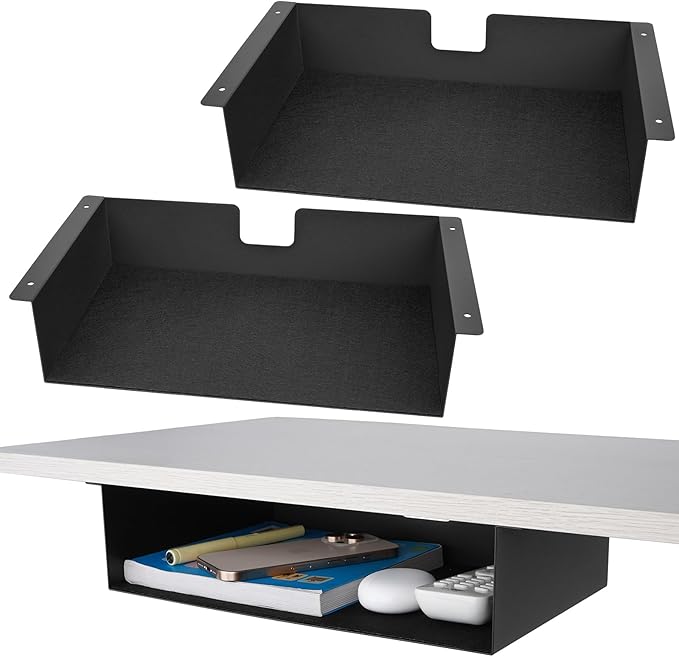 2 Pack Under Desk Shelf - 13 Inch Under Desk Storage Shelf, Metal -Under Desk Organizer - Under Shelf Storage for Office Tables & Workstations by Unknown