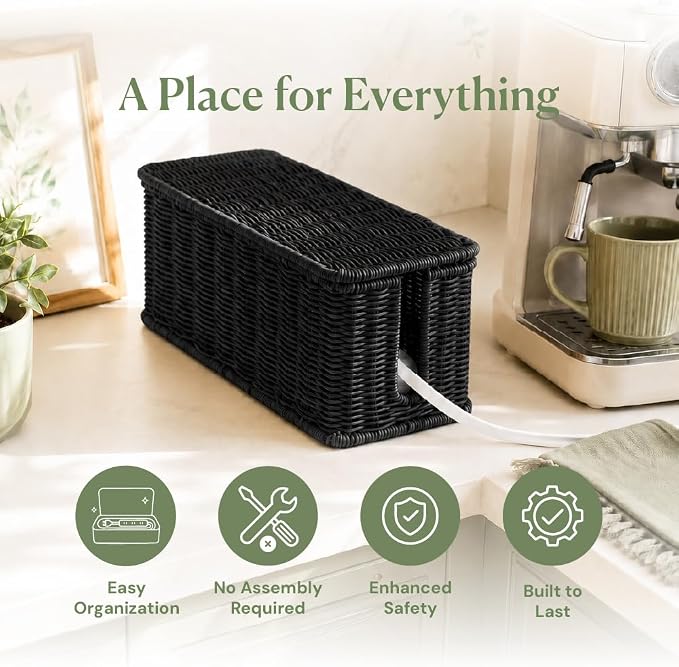 Cable Management Box, Handmade Rattan Cord Organizer for Power Strip - Image 3