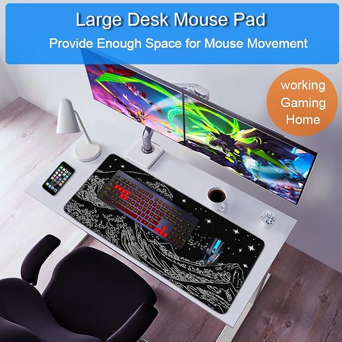 Large Mouse Pad, 31.5x15.7 inch Large Extended Gaming Computer Keyboard Mouse Mat, Water Resist Non-Slip Mousepad Rubber Base Long XXL Mouse Pad for Work & Gaming, Office & Home - Image 6
