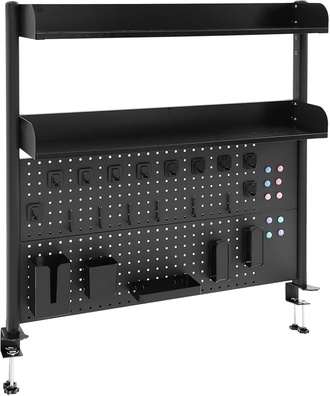 Desk Pegboard, Clamp On Desk Organizer Shelf, Desktop Bookshelf Storage Shelves, Privacy Panel for Home Office Dorm Gaming Desk, Carbon Steel, 39.4" x 37.4", Black by banborba