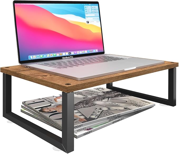 Simple Trending Wood Monitor Stand Riser, 2 Pack, Antique Brown | Desk Storage Organizer, Desktop Stand for PC/TV/Laptop/Printer , Sturdy Metal Frame, Waterproof, 29"W x 8.97"D x 5.43"H - Image 7