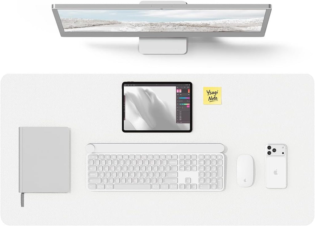 YSAGi Desk Protector&Blotter, Non-Slip Waterproof Leather Mouse Pad | Shields Scratches, Stains, Spills, Heat & Scuffs; Suede Non-Slip; Easy-Clean; Comfy Writing/Typing,31.5" x 15.8", White by YSAGi