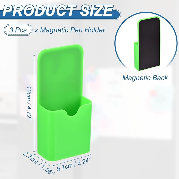 PATIKIL 3pcs Magnetic Pen Marker Holders, 50x27mm Dry Erase Marker Pencil Holder Cup Organizer for Classroom Home Office Refrigerator Whiteboard Locker, Green, 4x2x1 - Image 2