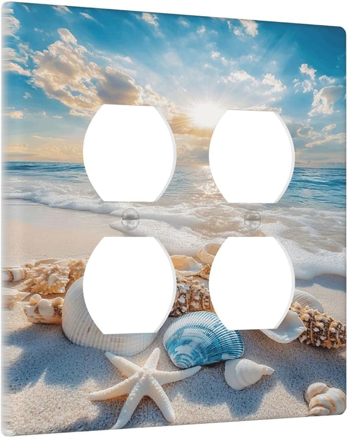 Decorative Switch Plate Covers Beach Starfish Seashell 2-Gang Duplex Light Switch Covers Gfci Wall Plate Summer Sea Ocean Electrical Receptacle Switchplate Plug Faceplate for Bedroom - Image 2